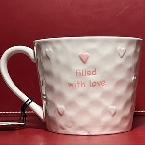 Harvest Green Studio “Filled With Love” Mug Pink Hearts Stoneware